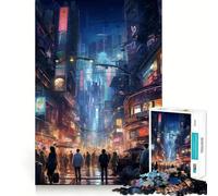 Increíble Rompecabezas Nocturno Cyberpunk de 1000 Piezas Juego de Memoria Cerebral, Cortado con láser Actividad Absorbente para Noches tranquilas (38x52cm)