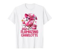 Increíble Viaje a la Playa Tropical con flamencos Rosados de Charlotte Camiseta