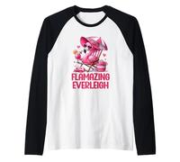 Increíble Viaje a la Playa Tropical con flamencos Rosados de Everleigh Camiseta Manga Raglan