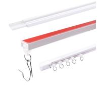 INCREWAY 1 juego de sistema de riel de cortina autoadhesivo sin taladro, riel de cortina de techo blanco, divisor de habitación flexible para montaje en techo y pared para baños (instalación sin daños