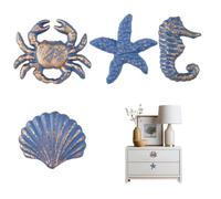 INCREWAY Blue Coastal - Manijas de hierro fundido para gabinete, 4 unidades, tiradores de cajón con diseño de caballito de mar, estrella de mar y conchas marinas para armarios, aparadores, muebles