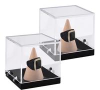 INCREWAY Caja expositora de anillos de campeón, 2 unidades, caja de almacenamiento de acrílico transparente con base de soporte de madera para baloncesto, fútbol, béisbol, sóftbol, campeonato, anillos