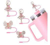 INCREWAY Juego de 4 fundas protectoras de silicona para niñas y mariposas, a prueba de polvo, reutilizables, bonitos accesorios para botellas de agua de 7-8 mm (rosa)