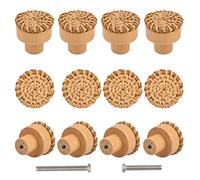 INCREWAY Perillas de mimbre bohemias para aparador, 12 piezas, redondas, de madera, hechas a mano, tejidas de mimbre y tornillos para muebles, aparadores, tiradores de herrajes para gabinetes