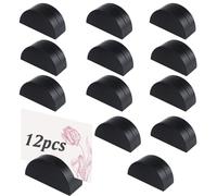 INCREWAY Soporte para números de mesa, 12 unidades, de madera negra, medio círculo, con ranura para tarjetas, para menús de bodas, fiestas, fotos, cumpleaños, alimentos, logotipo, soporte para números