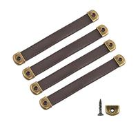INCREWAY Tiradores de cuero resistentes para cajones, paquete de 4 tiradores de cuero marrón oscuro, tiradores de muebles vintage resistentes de 7 pulgadas