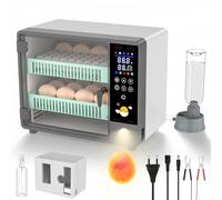 Incubadora Huevos Gallina, Incubadora de 24 Huevos con Volteo Automático de Huevos y Humidificación por Atomización Ultrasónica, Fuente de Alimentación Dual, Pantalla Táctil a Color, Lámpara de Huevo
