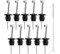 Incutex 10x vertedores de botellas in acero inoxidable y 1x cepillo de limpieza, boquillas aceite con tapón antigoteo, vertedor dosificador aceite, vino, vinagre