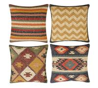 INDACORIFY Funda de Almohada de Yute de Lana India, Fundas de cojín Kilim Vintage, Fundas de Almohada para decoración del hogar, Juego de 4 Fundas de Almohada Decorativas turcas Tejidas a Mano
