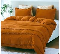 INDACORIFY Funda nórdica con Pompones de óxido de Canela, Funda nórdica Bohemia de algodón para Reina, Juego de Cama con Funda de edredón King (Super King 100X112 Pulgadas)