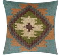 INDACORIFY Fundas de cojín Kilim de Yute de Lana, 18 x 18, Cojines de sofá Cuadrados con patrón geométrico de Yute de Lana para decoración del hogar, Cojines de algodón Indio