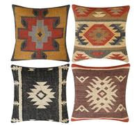 INDACORIFY, Juego de 4 Uds. De Funda de cojín Kilim de Yute de Lana, Funda de Almohada turca Tejida a Mano Vintage, Funda Decorativa para decoración del hogar (Estilo- 06)