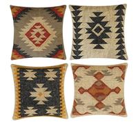 INDACORIFY, Juego de 4 Uds. De Funda de cojín Kilim de Yute de Lana, Funda de Almohada turca Tejida a Mano Vintage, Funda Decorativa para decoración del hogar (Estilo- 16)