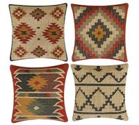 INDACORIFY, Juego de 4 Uds. De Funda de cojín Kilim de Yute de Lana, Funda de Almohada turca Tejida a Mano Vintage, Funda Decorativa para decoración del hogar (Estilo- 20)