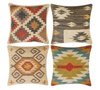 INDACORIFY, Juego de 4 Uds. De Funda de cojín Kilim de Yute de Lana, Funda de Almohada turca Tejida a Mano Vintage, Funda Decorativa para decoración del hogar (Estilo- 05)
