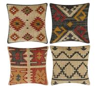 INDACORIFY, Juego de 4 Uds. De Funda de cojín Kilim de Yute de Lana, Funda de Almohada turca Tejida a Mano Vintage, Funda Decorativa para decoración del hogar (Estilo- 18)
