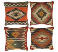INDACORIFY, Juego de 4 Uds. De Funda de cojín Kilim de Yute de Lana, Funda de Almohada turca Tejida a Mano Vintage, Funda Decorativa para decoración del hogar (Estilo- 19)