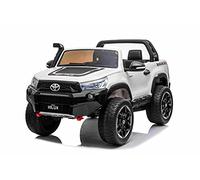 INDALCHESS Coche a batería Toyota Hilux 4x4,4WD, 2 plazas 12v, Blanco, Ruedas Goma, Asiento Cuero, de 1 a 7 años