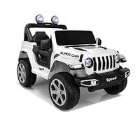 INDALCHESS Coche eléctrico para niños con batería 12V Todoterreno, Mando a Distancia, Super Car, 4x4, 4 Motores, Ruedas de Goma, Función Balancín (Blanco)