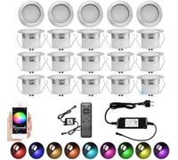 INDARUN Foco empotrable LED WIFI, lámpara de pie empotrada empotrada de acero inoxidable IP67 de 1W Ø45mm para patio, camino, pared, decoración, interior y exterior (RGBW Alex, 20 piezas)