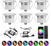 INDARUN WLAN Bodenstrahler Außen 6er Set, RGB, Kompatibel mit Alexa,Google Home, LED Bodeneinbaustrahler Aussen, IP67 Wasserdicht, DC12V, Ø45mm, Terrassenbeleuchtung, Bodenleuchten Außen