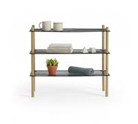 INDE MOBLEKIT | Estantería Auxiliar 3 Niveles Metal y Bambú 63x26x57 cm, Metálica para Cocina o Recibidor, Montaje sin Tornillos, Organizador Zapatos o Estantería Almacenaje Hogar
