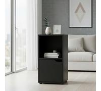 INDE MOBLEKIT | Estantería Cubo 2 Compartimentos con 1 Puerta 30x29x61 cm, Mueble Auxiliar Negro de Madera, Mesita de Noche Moderna para Dormitorio o Estantería Pequeña Almacenaje Hogar