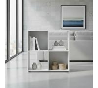 INDE MOBLEKIT | Estantería Cubo 4 Compartimentos 60x29.7x60 cm, Mueble Auxiliar Blanco de Madera, Estantería Baja para Cocina o Dormitorio, Estanterías Almacenaje Compactas