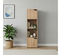 INDE MOBLEKIT | Estantería Cubo 4 Compartimentos con 2 Puertas 30x29x120 cm, Estantería Madera Roble, Mueble Auxiliar Cocina o Librería Estrecha para Estanterías Almacenaje Vertical