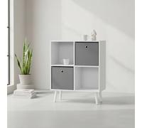 INDE MOBLEKIT | Estantería Cubo de Madera 4 Compartimentos 60x29x75 cm Blanca y Gris, con 2 Cajones Extraíbles, Estantería de Almacenaje Moderna para Cocina, Dormitorio o Baño