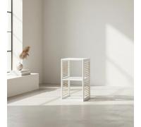 INDE MOBLEKIT | Estantería de Madera 2 Compartimentos 30x30x60 cm Blanca con Laterales de Listones Naturales, Estantería Decorativa Abierta para Baño, Cocina o Recibidor