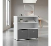 INDE MOBLEKIT | Estantería de Madera 3 Niveles 60x30x60 cm Blanca y Gris, con 2 Cajones Extraíbles, Estantería de Almacenaje Versátil para Cocina, Oficina o Salón