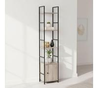 INDE MOBLEKIT | Estantería de Madera con Puerta y 4 Niveles 30×24×144 cm, Estantería Estrecha para Libros y Decoración, Mueble de Almacenamiento Hogar Estilo Industrial Negro Mate