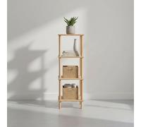 INDE MOBLEKIT | Estantería de Madera Natural 4 Niveles 30x30x90 cm, Mueble Auxiliar Vertical Compacto para Entrada, Dormitorio o Baño, Estantería Estrecha para Organización del Hogar