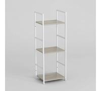 INDE MOBLEKIT | Estantería Metálica 3 Niveles 29.1x23.5x80 cm Blanca, Mueble Auxiliar con Baldas de Madera Acabado Mate, Organización para Baño, Cocina, Dormitorio u Oficina