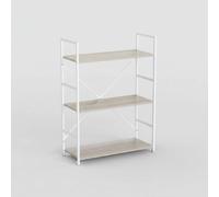 INDE MOBLEKIT | Estantería Metálica 3 Niveles 58.6x23.5x80 cm Blanca, Mueble Auxiliar con Baldas de Madera y Refuerzo Cruzado, Organización para Baño, Cocina, Dormitorio u Oficina