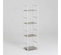 INDE MOBLEKIT | Estantería Metálica 4 Niveles 29.1x23.5x112 cm Blanca, Mueble Auxiliar con Baldas de Madera Acabado Mate, Organización para Baño, Cocina, Dormitorio u Oficina