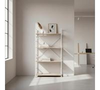 INDE MOBLEKIT | Estantería Metálica 4 Niveles 58.6x23.5x112 cm Blanca, Mueble Auxiliar con Baldas de Madera Acabado Mate, Estantería de Almacenaje para Cocina, Baño u Oficina