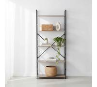 INDE MOBLEKIT | Estantería Metálica Negra con 5 Baldas de Madera 60×24×144 cm, Librería Estrecha para Libros y Almacenamiento Hogar, Estanterías de Almacenaje Resistentes y Decorativas