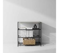 INDE MOBLEKIT | Estantería Negra de Metal y Madera 4 Estantes 60×30×63.5 cm, Baldas para Almacenaje Cocina, Libros o Zapatos, Estantería Metálica con Acabado Mate y Montaje Fácil