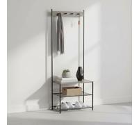 INDE MOBLEKIT | Estantería Perchero de Metal y Madera con 3 Estantes y Ganchos, 60×40×175 cm, Estantería Almacenaje para Entrada o Dormitorio, Mueble Armario Compacto con Acabado Mate