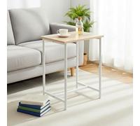 INDE MOBLEKIT | Mesa Auxiliar Metal y Madera 40x30x50 cm con Patas Blancas, Mesita Lateral Compacta Acabado Mate, Ideal para Salón, Dormitorio, Entrada o Mesa de Noche