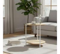 INDE MOBLEKIT | Mesa Auxiliar Metal y Madera Blanca 40x42 cm, Mesita Auxiliar Redonda de Doble Altura, Mesa para Salón o Dormitorio, Mueble Auxiliar Funcional para Hogar Moderno