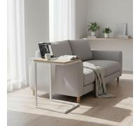 INDE MOBLEKIT | Mesa Auxiliar para Sofá 40x30x60 cm, Estructura Metálica Blanca y Tablero Madera, Diseño Compacto para Cama o Salón, Mesita Auxiliar con Acabado Mate, Mesa Auxiliar Cocina