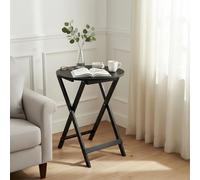 INDE MOBLEKIT | Mesa Auxiliar Plegable de Madera Negra 40x49,5 cm, Mesita Redonda Plegable Pequeña para Salón, Sofá o Cama, Mesa Auxiliar Salón, Mesas Plegables Portátiles Hogar