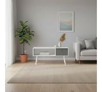 INDE MOBLEKIT | Mesa de Centro 90×48×47 cm, Mesa Auxiliar Blanca con Cajón Gris y Estante Abierto, Diseño Contemporáneo para Salón o Sala de Estar