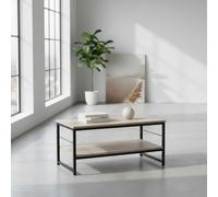 INDE MOBLEKIT | Mesa de Centro Rectangular 80x40x38 cm con 2 Niveles, Estructura Metálica Negra y Tablero de Madera Mate, Mueble Auxiliar para Salón, Estantería Baja o Mesa de Café