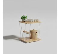 INDE MOBLEKIT | Mesita Auxiliar 2 Alturas de Madera y Metal Blanco 31.8x31.8x38.5 cm, Mesa de Noche Compacta con Estante Inferior para Dormitorio o Salón