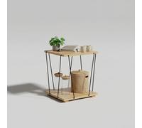 INDE MOBLEKIT | Mesita Auxiliar 2 Alturas de Madera y Metal Negro 31.8x31.8x38.5 cm, Mesa de Noche Compacta con Estante Inferior para Dormitorio o Salón