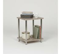 INDE MOBLEKIT | Mesita Auxiliar 34×29.5×41 cm, Mesita de Noche Estrecha de Madera y Acero, Mesa Auxiliar para Salón o Dormitorio, Mueble Auxiliar con Estante Inferior, Ideal como Mesilla de Noche